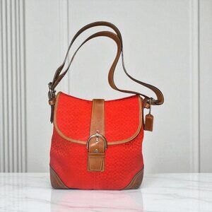 VTG Coach Soho Signature Flap 6378 Red Canvas Tan Leather Convertible Y2K Bag